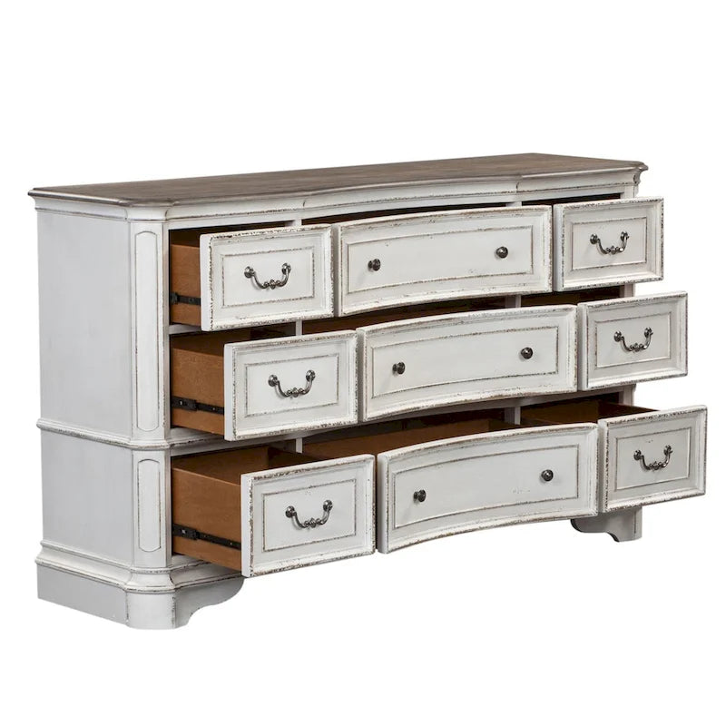 Magnolia Manor Antique White Weathered Bark 9 Drawer Dresser
