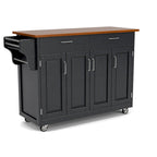 Copper Grove Puff Island Black Finish with Oak Top Kitchen Cart