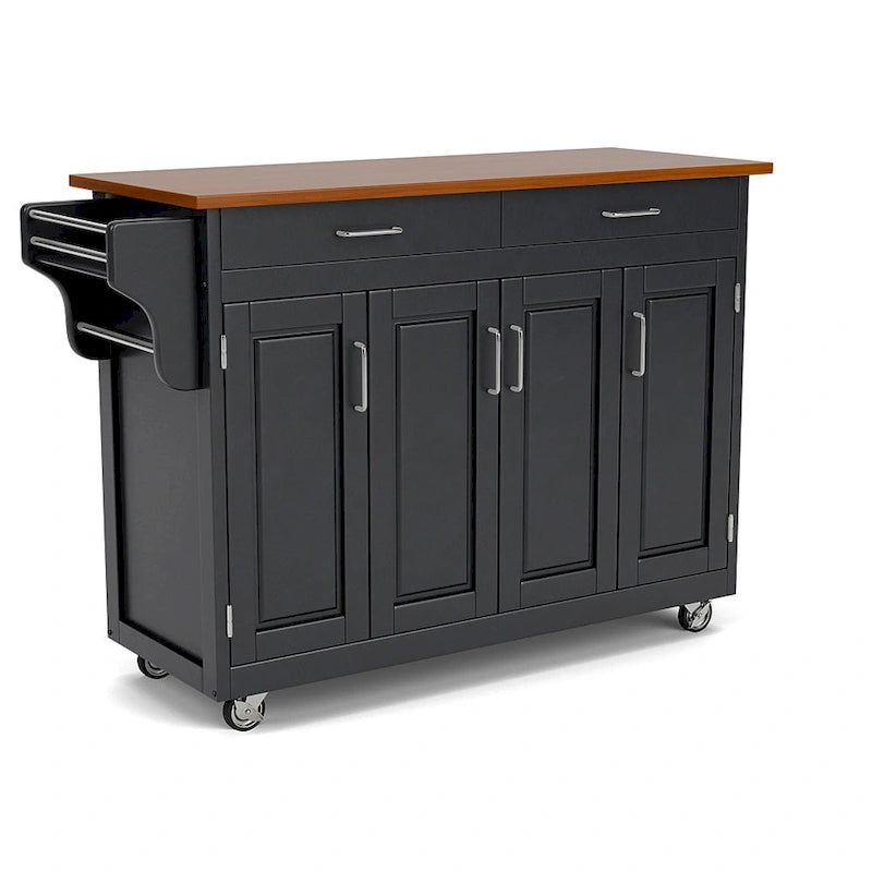 Copper Grove Puff Island Black Finish with Oak Top Kitchen Cart