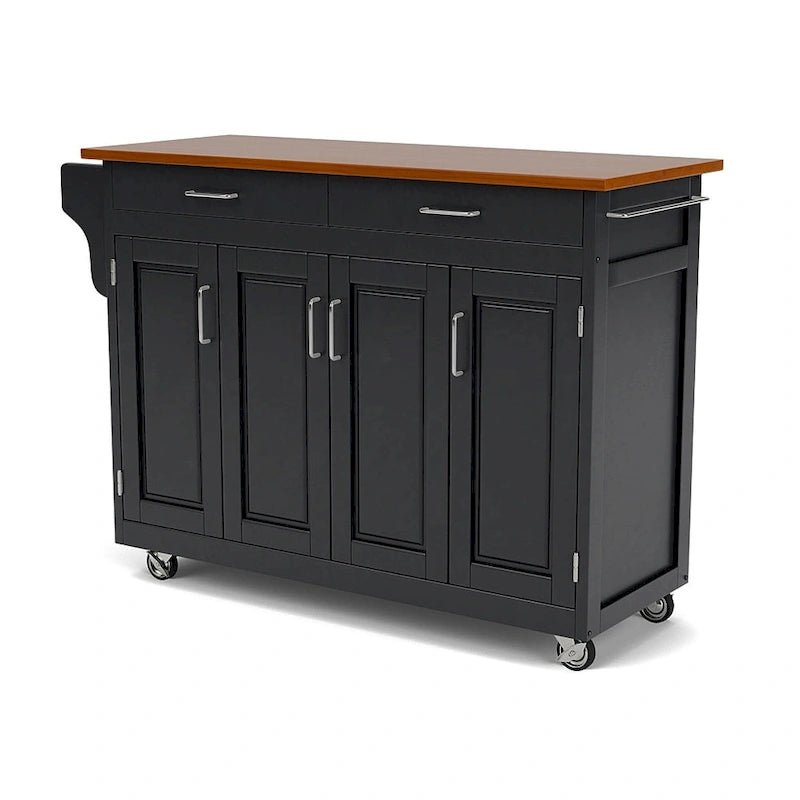 Copper Grove Puff Island Black Finish with Oak Top Kitchen Cart