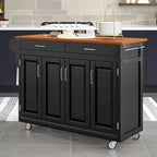 Copper Grove Puff Island Black Finish with Oak Top Kitchen Cart