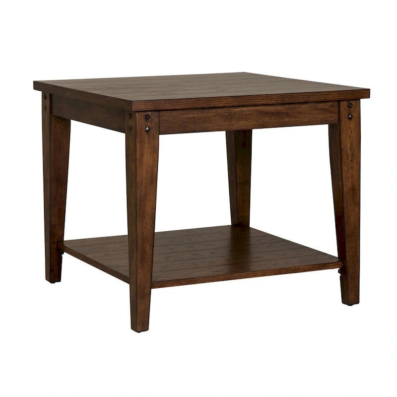 Liberty Furniture Lake House Square Lamp Accent Table Rustic Brown Oak