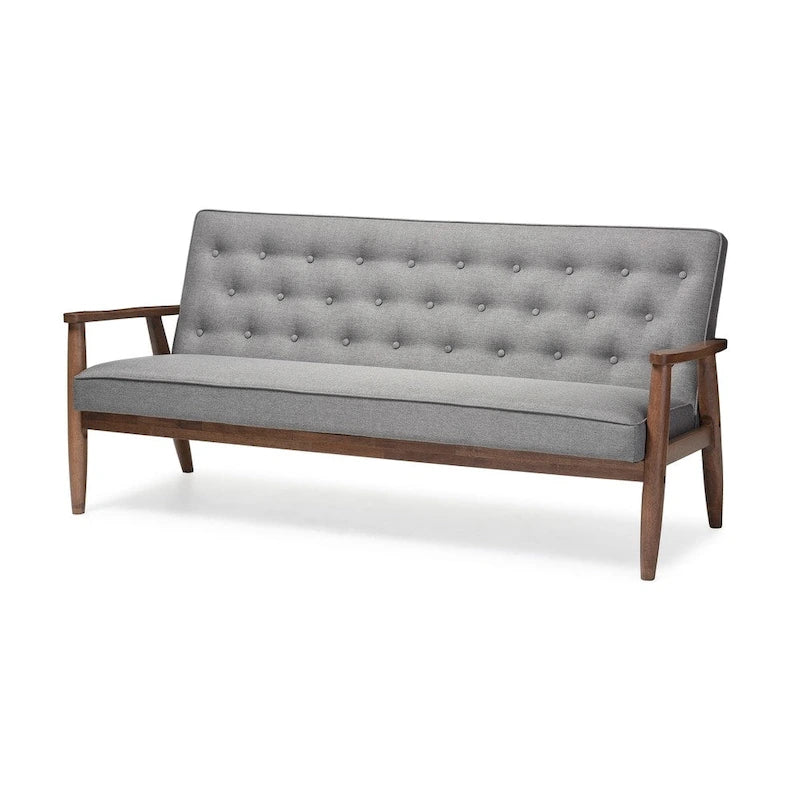 Baxton Studio Sorrento Mid-century Retro Modern Grey Fabric Upholstered Wooden 3-seater Sofa