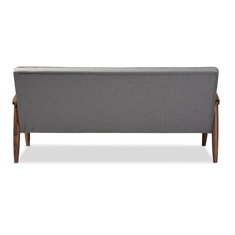 Baxton Studio Sorrento Mid-century Retro Modern Grey Fabric Upholstered Wooden 3-seater Sofa