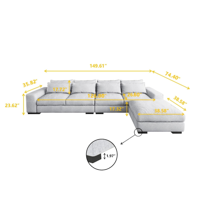 Light Grey Linen Feather Filled L-shaped Reversible Sectional Sofa