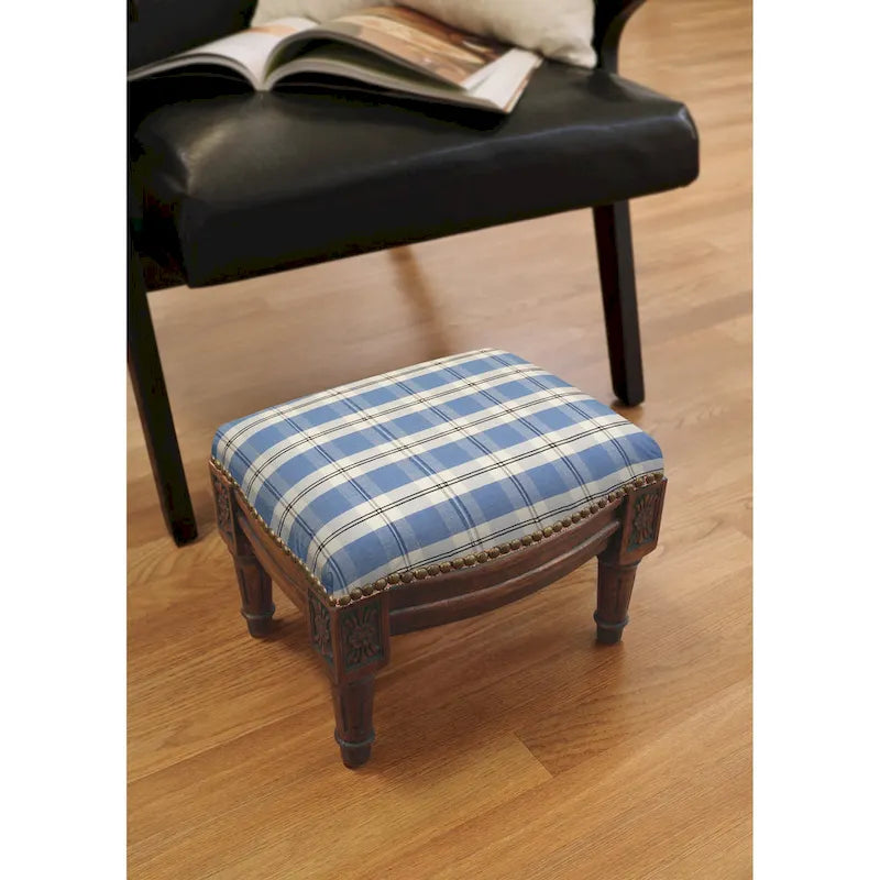 Blue Plaid Footstool