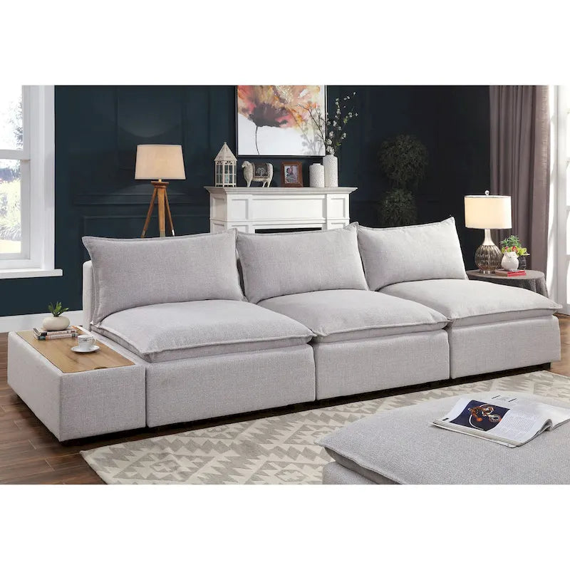 Fren Contemporary Light Grey 43-inch Fabric Upholstered Storage Console by Furniture of America