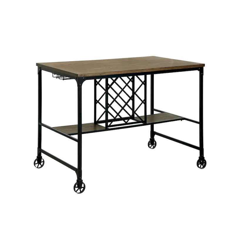 Ursa Industrial Medium Oak 48-inch Wide Metal Kitchen Island with Caster Wheels by Furniture of America