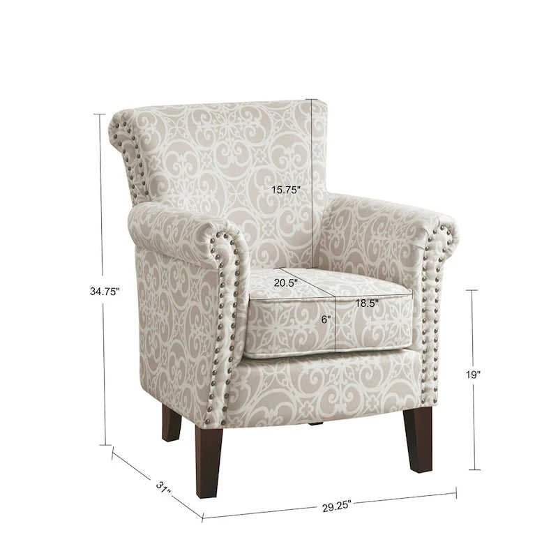 Madison Park Miri Fretwork Pattern Upholstered Tight Back Club Chair