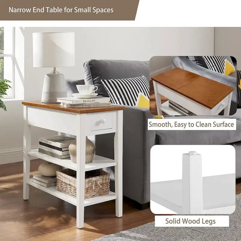 End Table with Charging Station, Side Table with Storage