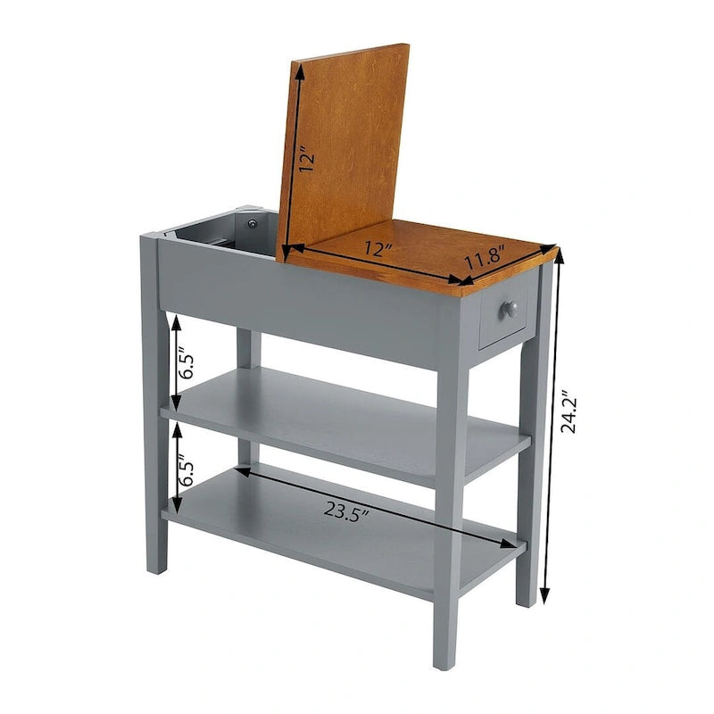 End Table with Charging Station, Side Table with Storage