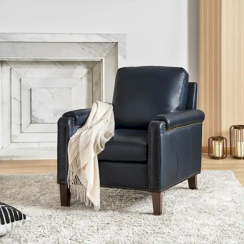 Kunz Transitional Genuine Leather Armchair with Removable Cushion and Nailhead Trims by HULALA HOME