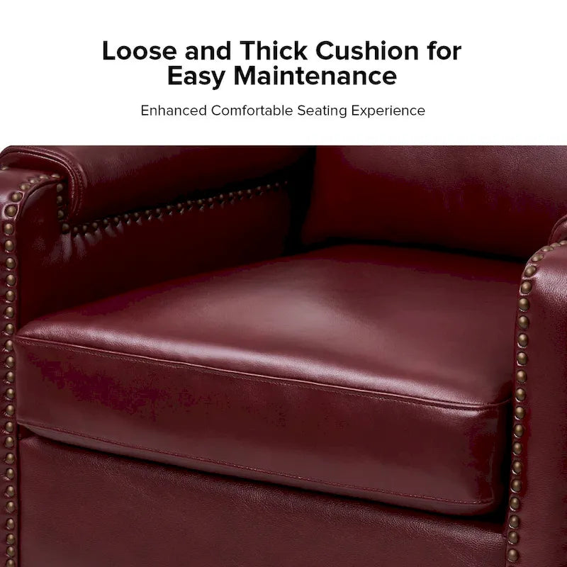 Kunz Transitional Genuine Leather Armchair with Removable Cushion and Nailhead Trims by HULALA HOME
