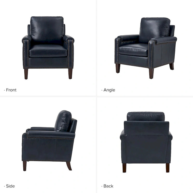 Kunz Transitional Genuine Leather Armchair with Removable Cushion and Nailhead Trims by HULALA HOME