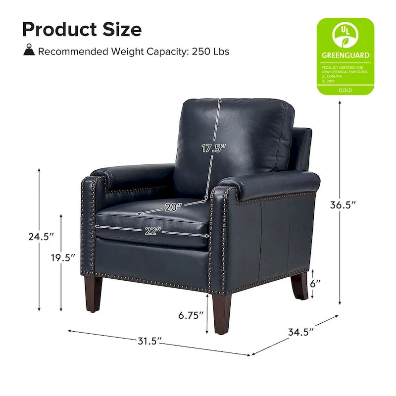 Kunz Transitional Genuine Leather Armchair with Removable Cushion and Nailhead Trims by HULALA HOME