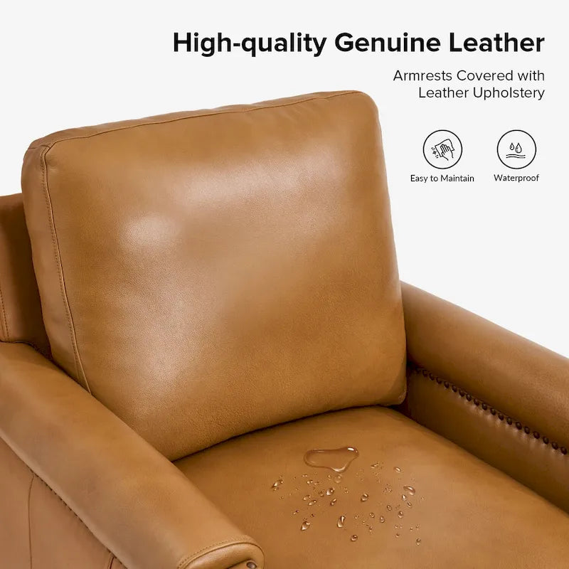 Kunz Transitional Genuine Leather Armchair with Removable Cushion and Nailhead Trims by HULALA HOME