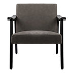 Faux Leather Accent Chair Solid Wood Armchair in Black Finish