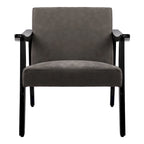 Faux Leather Accent Chair Solid Wood Armchair in Black Finish