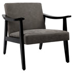 Faux Leather Accent Chair Solid Wood Armchair in Black Finish