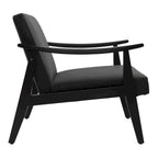 Faux Leather Accent Chair Solid Wood Armchair in Black Finish