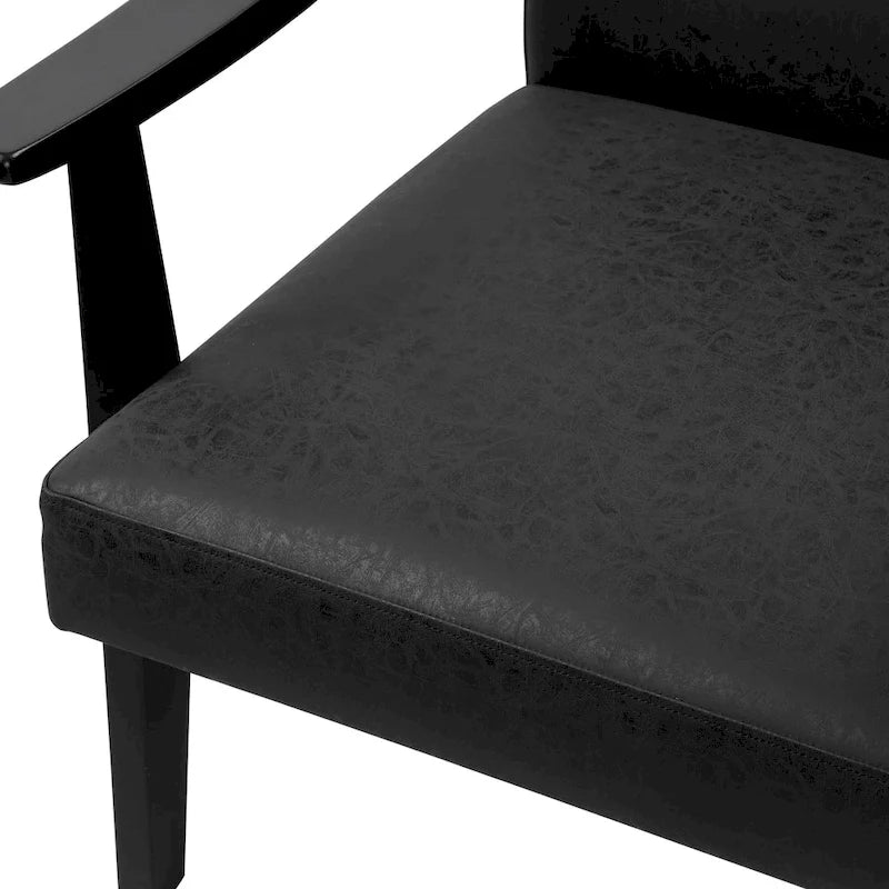 Faux Leather Accent Chair Solid Wood Armchair in Black Finish