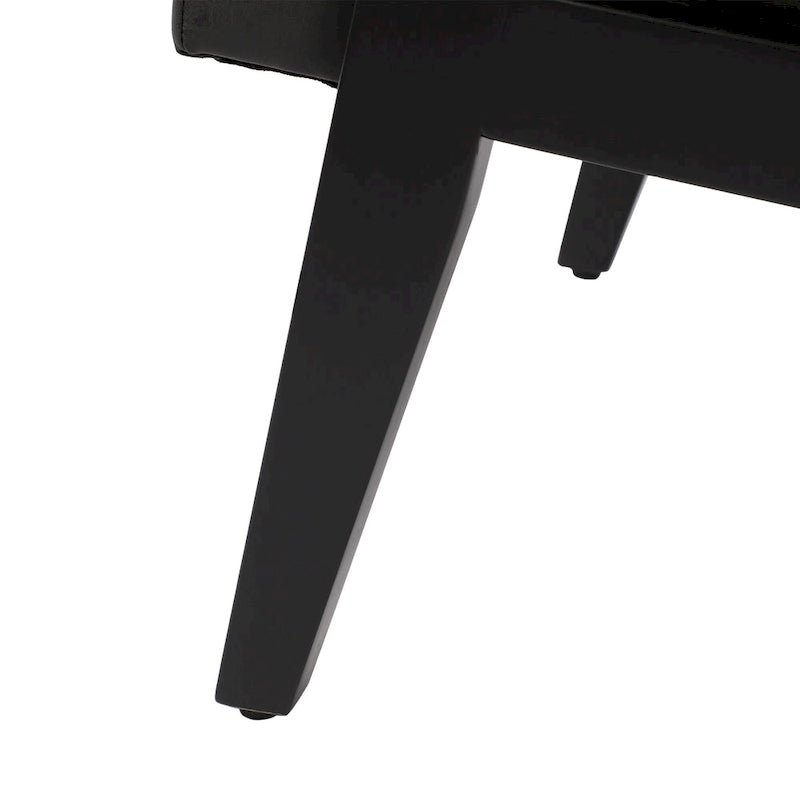 Faux Leather Accent Chair Solid Wood Armchair in Black Finish