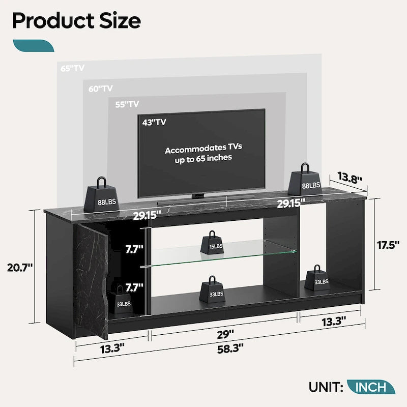 Modern TV Stand for up to 65 TVs Gaming Entertainment Center with Adjustable Shelves for PS5 - 58 inches