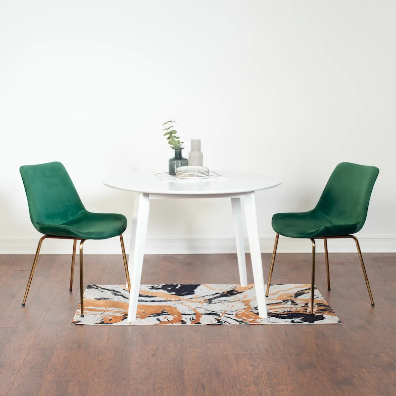 Roundhill Furniture Aufurr Contemporary 3-Piece Dining Set, White Round Table and 2 Chairs
