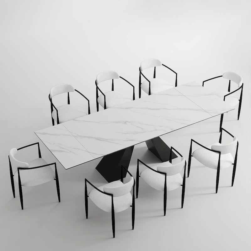 110.24 Inch Modern Minimalist 9 - Piece Extendable Sintered Stone Top Double Pedestal Dining Set