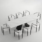 110.24 Inch Modern Minimalist 9 - Piece Extendable Sintered Stone Top Double Pedestal Dining Set