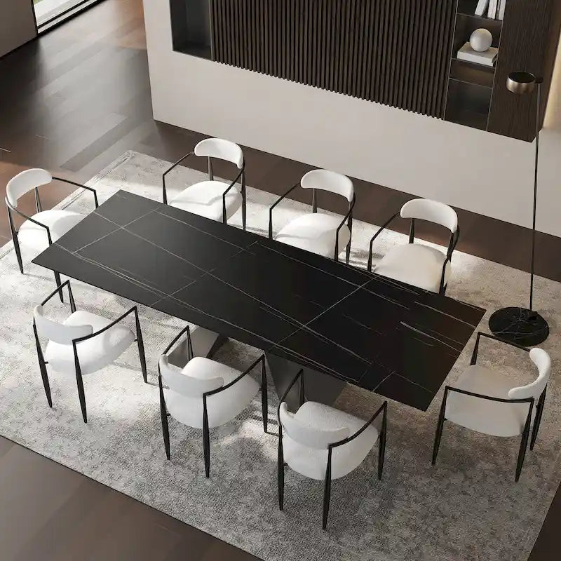 110.24 Inch Modern Minimalist 9 - Piece Extendable Sintered Stone Top Double Pedestal Dining Set