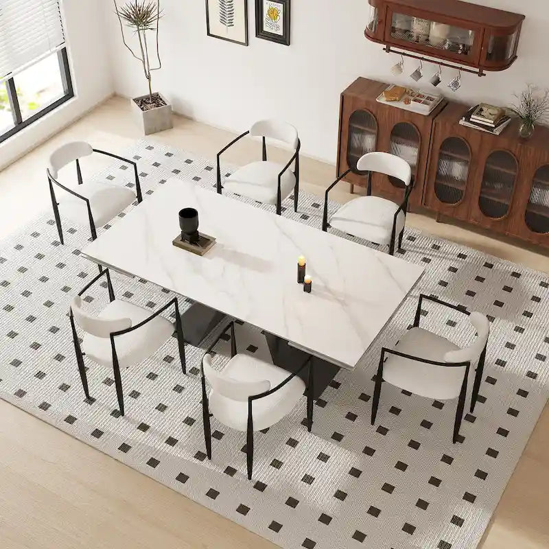 110.24 Inch Modern Minimalist 9 - Piece Extendable Sintered Stone Top Double Pedestal Dining Set