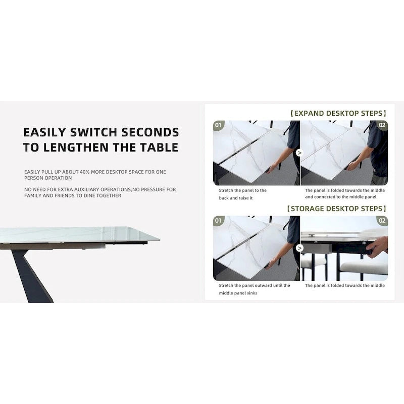 110.24 Inch Modern Minimalist 9 - Piece Extendable Sintered Stone Top Double Pedestal Dining Set