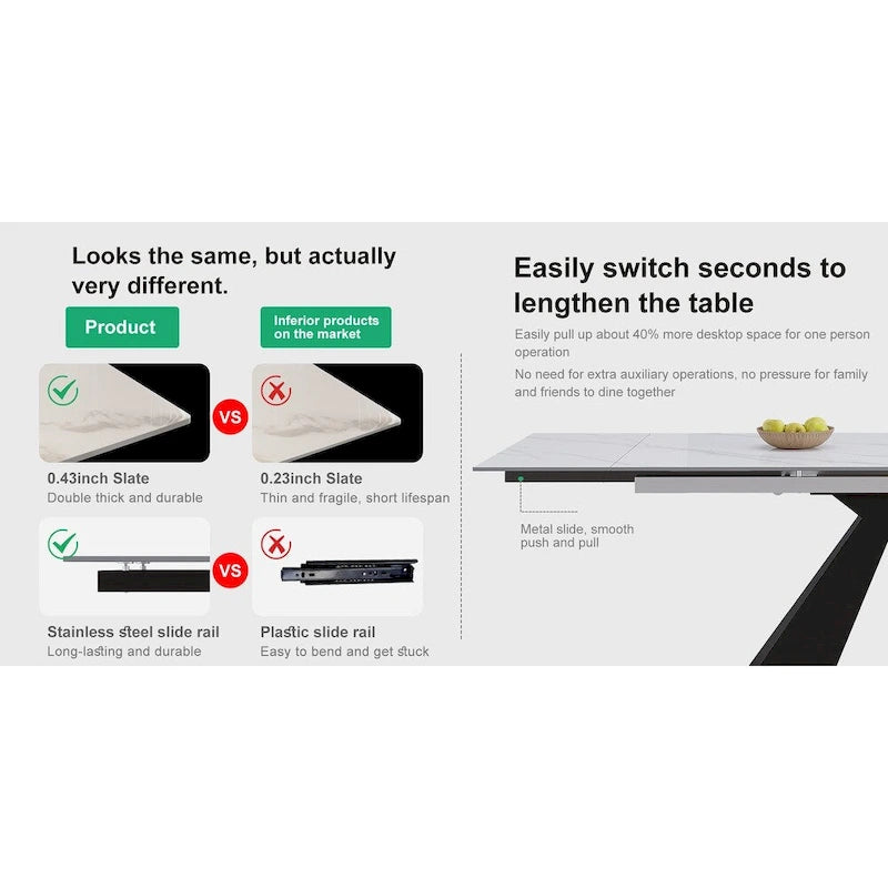 110.24 Inch Modern Minimalist 9 - Piece Extendable Sintered Stone Top Double Pedestal Dining Set