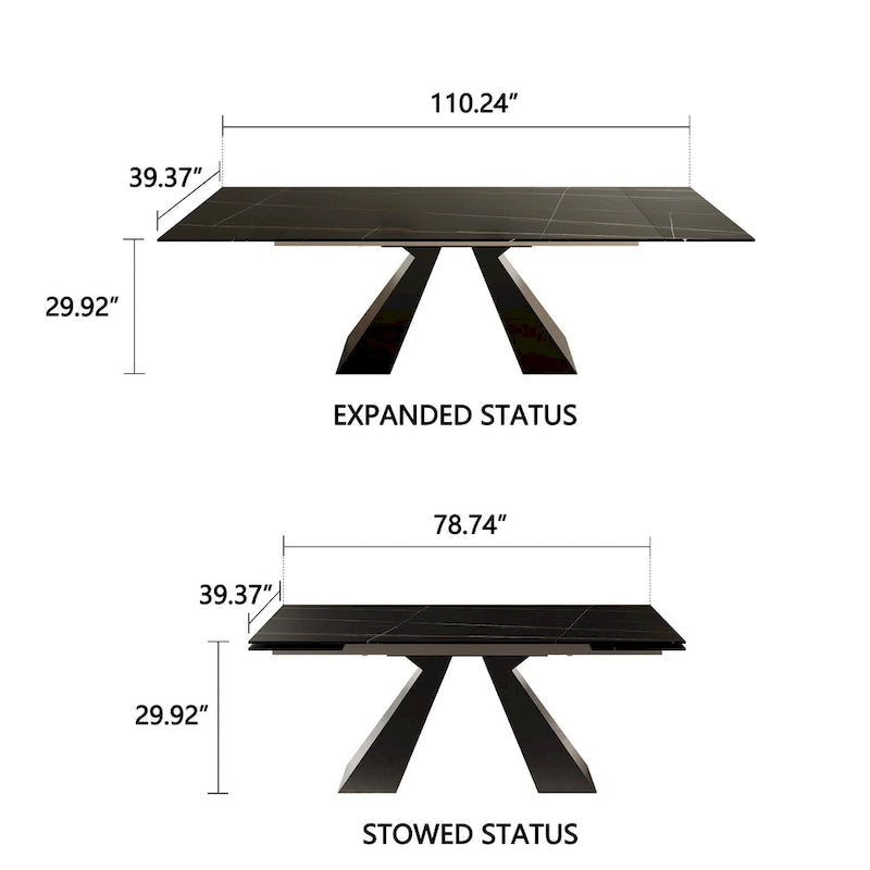 110.24 Inch Modern Minimalist 9 - Piece Extendable Sintered Stone Top Double Pedestal Dining Set