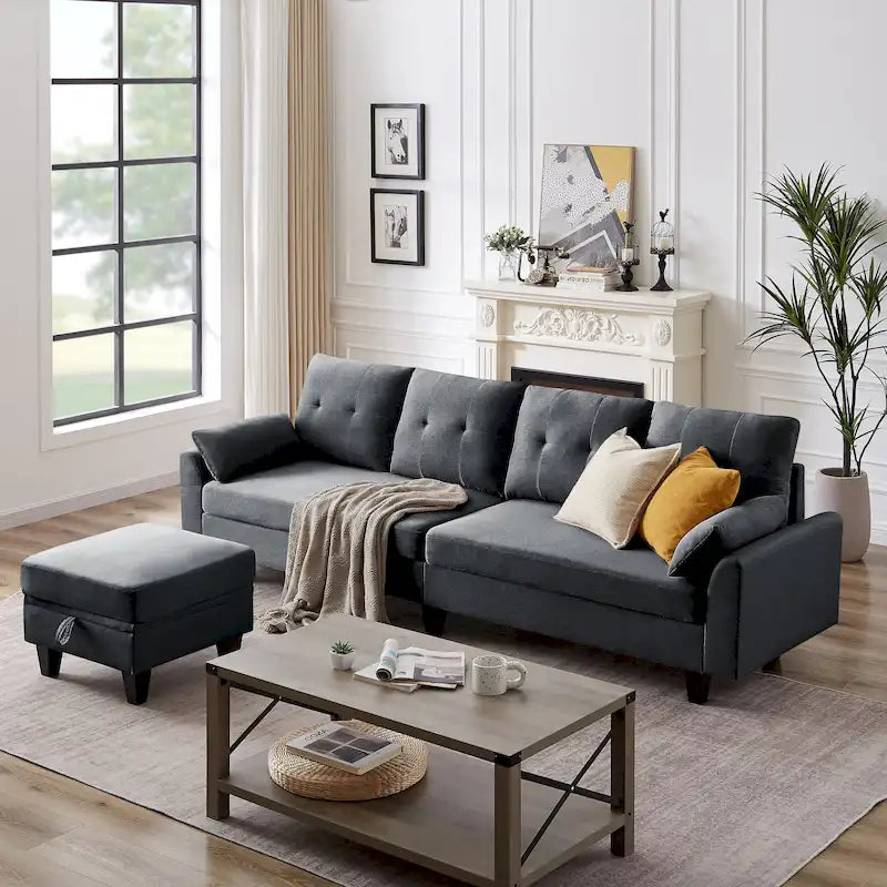 Modular Sectional Sofa Couch L Shaped With Storage Ottoman and Side Bags For Living Room