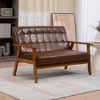 HOMEFUN Mid-Century Linen/PU Upholstered Wood Frame Tufted Loveseat Sofa