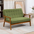 HOMEFUN Mid-Century Linen/PU Upholstered Wood Frame Tufted Loveseat Sofa