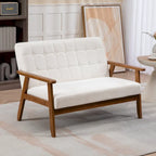 HOMEFUN Mid-Century Linen/PU Upholstered Wood Frame Tufted Loveseat Sofa
