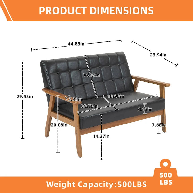 HOMEFUN Mid-Century Linen/PU Upholstered Wood Frame Tufted Loveseat Sofa