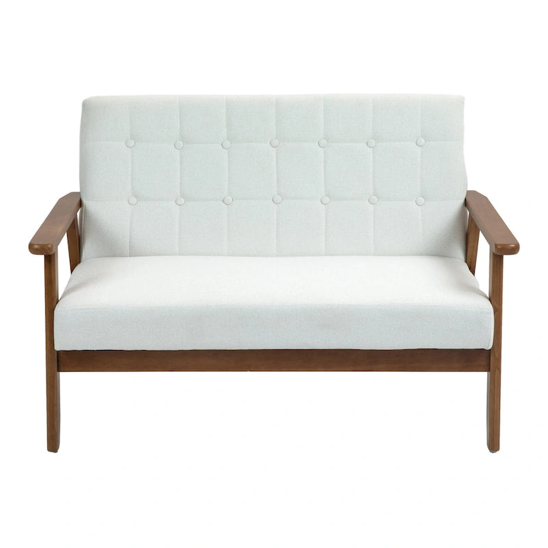 HOMEFUN Mid-Century Linen/PU Upholstered Wood Frame Tufted Loveseat Sofa