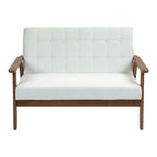 HOMEFUN Mid-Century Linen/PU Upholstered Wood Frame Tufted Loveseat Sofa
