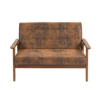HOMEFUN Mid-Century Linen/PU Upholstered Wood Frame Tufted Loveseat Sofa