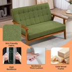 HOMEFUN Mid-Century Linen/PU Upholstered Wood Frame Tufted Loveseat Sofa