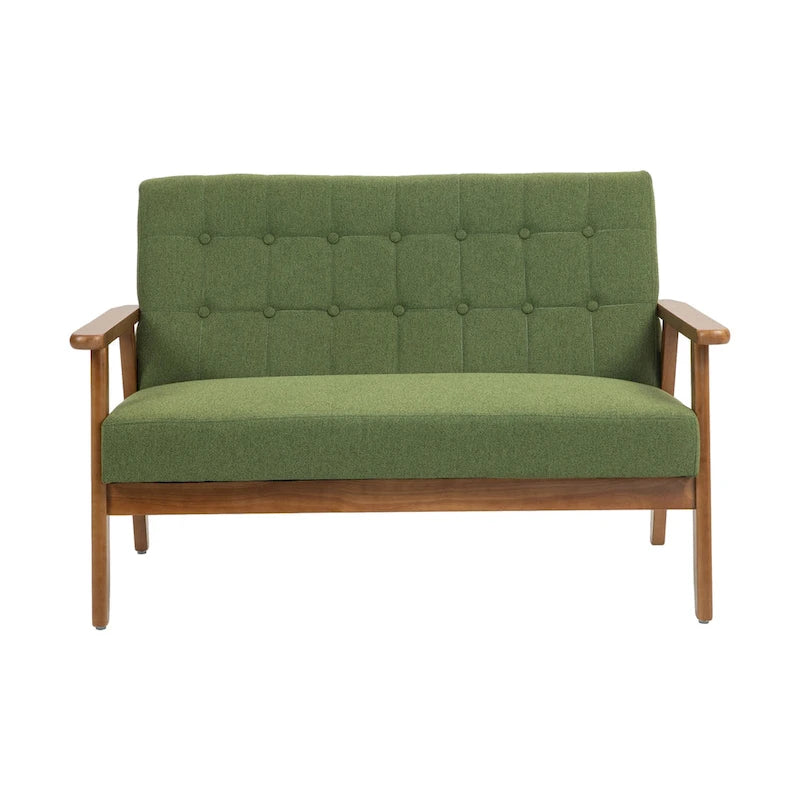 HOMEFUN Mid-Century Linen/PU Upholstered Wood Frame Tufted Loveseat Sofa