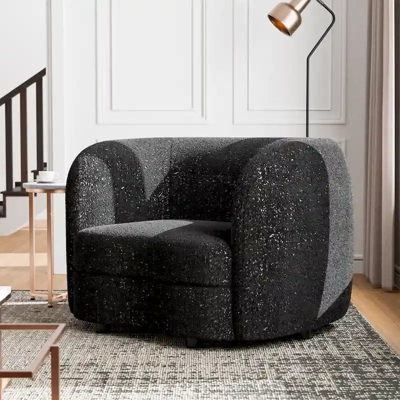 Furniture of America Ophelia Modern Curved Arms Boucle Accent Chair with Kidney Style Seat and Round Wooden Legs