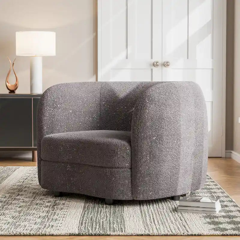 Furniture of America Ophelia Modern Curved Arms Boucle Accent Chair with Kidney Style Seat and Round Wooden Legs