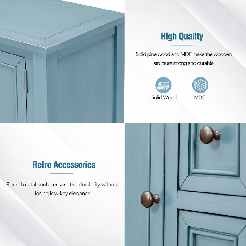 Vintage Console Table with 4 Drawers and Bottom Shelf