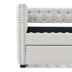 Full Daybed with Trundle Upholstered Tufted Sofa Bed, with Button and Copper Nail on Square Arms