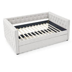 Full Daybed with Trundle Upholstered Tufted Sofa Bed, with Button and Copper Nail on Square Arms